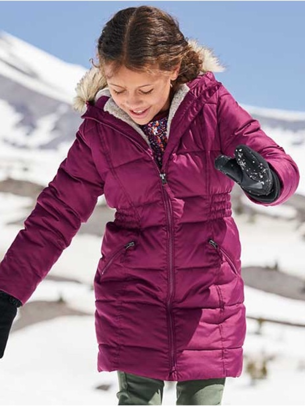 Land's End Girls Fleece Lined Puffer Parka with Hood | Size Medium (10-12)